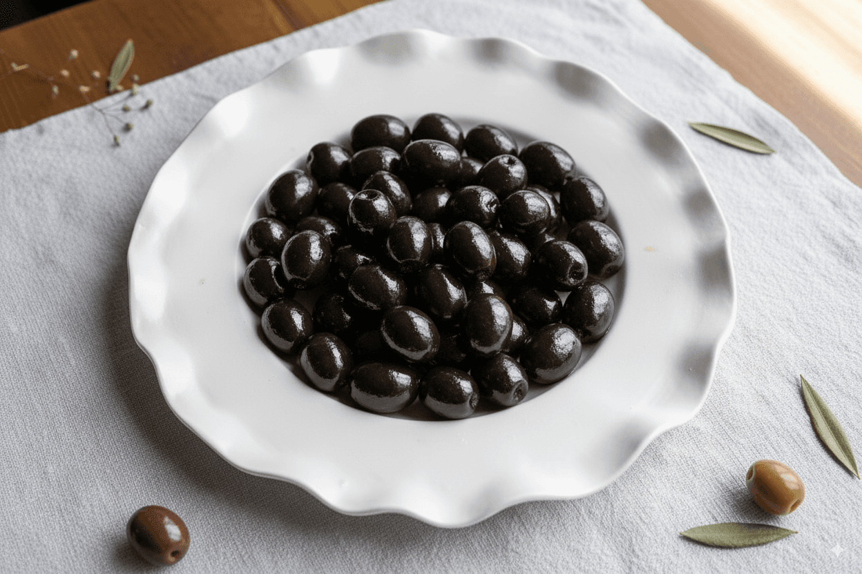 A bowl of ripe, black Amfissa olives from Delphi